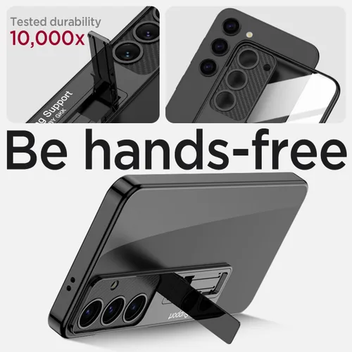 Vista 3 de Miimall Funda delgada para Samsung Galaxy S24 con soporte, protector completo elevado para cámara de policarbonato duro, transparente, antiarañazos