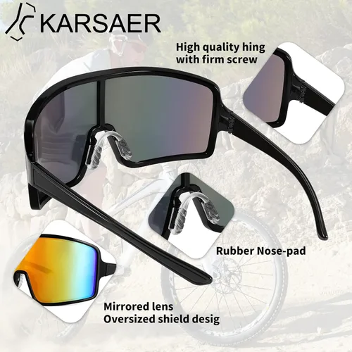 Vista 4 de Karsaer Vision Sports - Gafas de sol de ciclismo de una pieza para exteriores, resistentes al viento, gafas de los años 80, para mujeres y hombres