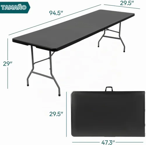 Vista 2 de FDW Mesa de comedor para exteriores de 8 pies, mesa plegable de plástico rectangular portátil con asa de transporte integrada para uso en fiestas