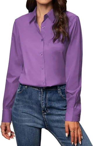 Vista 22 de Camisas con botones para mujer de ajuste clásico, camisa de vestir, camisa de trabajo, de negocios, casual, de manga larga, blusa, tops