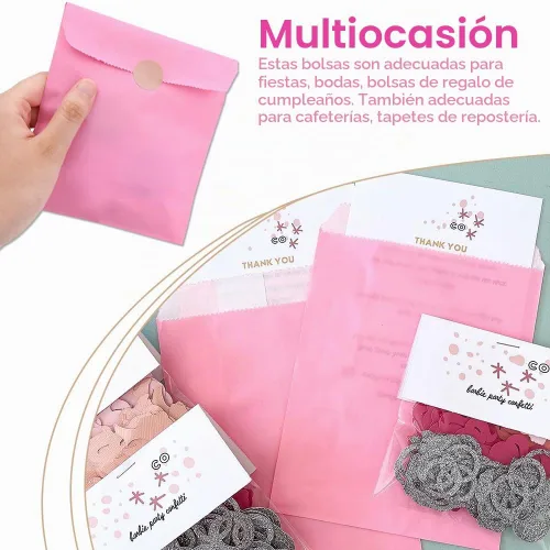 Vista 5 de Bolsas de papel planas para galletas de panadería, 5.1 x 7.1 pulgadas, rosa