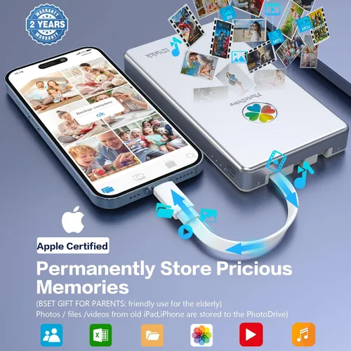 Vista 2 de iDiskk APPL-e - Disco duro externo certificado de 2 TB para iPhone, iPad, teléfonos Android, MacBook, Copia de seguridad automática, fotos, videos