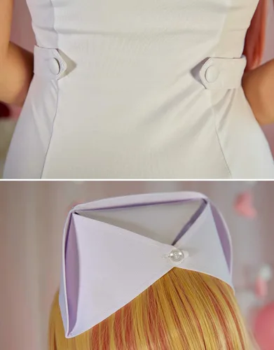 Vista 8 de Miccostumes Disfraz de anime para mujer, disfraz de enfermera con medias y guantes