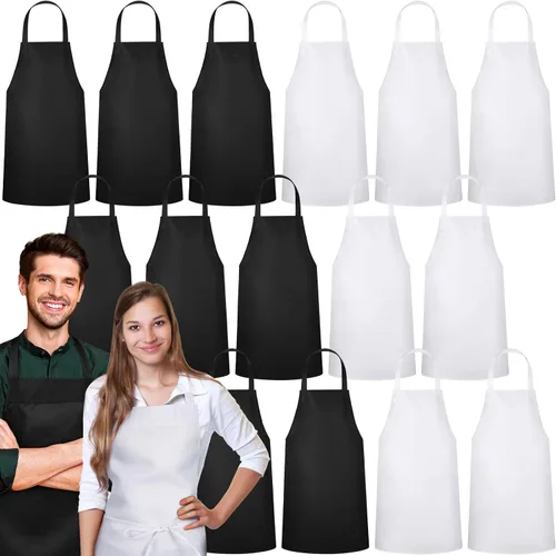 Vista 10 de Foaincore Paquete de 36 delantales con peto, delantales lisos a granel para hombre y mujer, delantal unisex para adultos, lavable a máquina, Negro