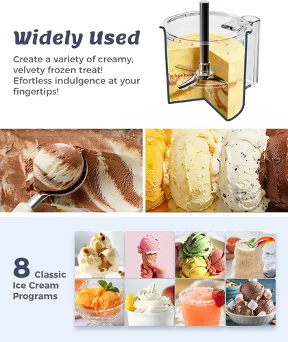 Vista 2 de Alcarin Máquina Eléctrica para Hacer Helado Casero, Golosina Congelada, Gelato, Yorgurt, Sorbete, Mezcla y Más, 10 Programas de un Solo Toque con 3