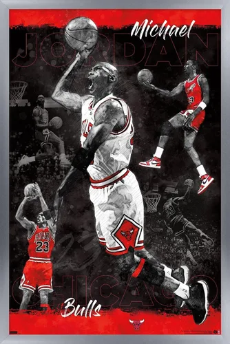 Vista 11 de Trends International Michael Jordan - Póster de pared de bosquejo, 14.725 x 22.375 pulgadas, versión enmarcada de madera de granero Versión