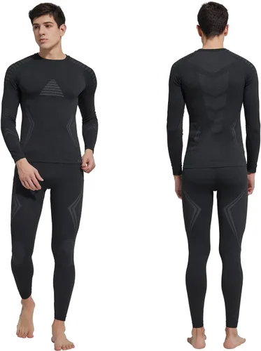 Vista 2 de UNIQUEBELLA Conjunto de ropa interior térmica para hombre, parte superior de tortuga, pantalones largos, forro polar, secado rápido, capa base