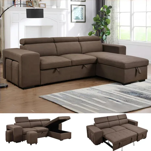 Vista 17 de THSUPER Sofá seccional reclinable de microfibra de 102 pulgadas en forma de L con cama extraíble y chaise de almacenamiento, sofás convertibles