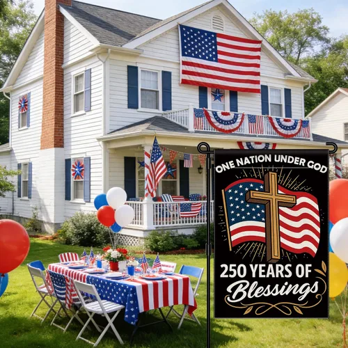Vista 2 de Blessings 250 Years America Garden Flag, 250 Anniversary USA Flag America Patriotic Banner 250 Year One Nation Under God 4th of July - Bandera