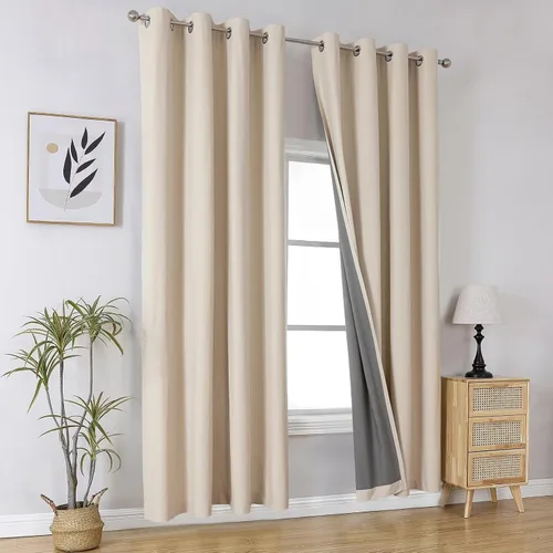Vista 105 de Joydeco - Juego de 2 paneles de cortinas opacas de 63 pulgadas, 2 cortinas largas con aislamiento térmico burg, cortinas de oscurecimiento