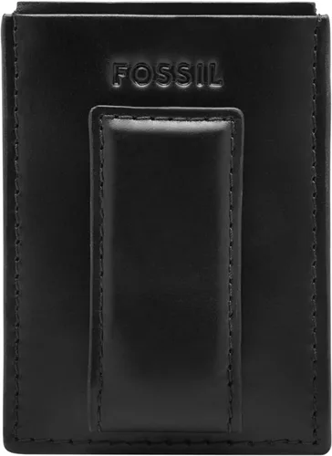 Vista 2 de Fossil Funda magnética minimalista de cuero para hombre con clip para dinero bolsillo frontal cartera para hombres, Negro, Estuche para tarjetas