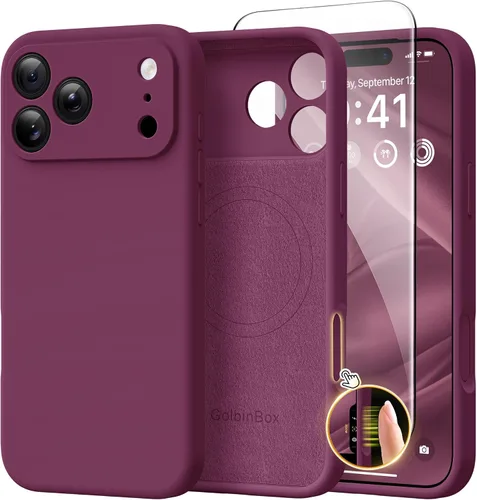 Vista 86 de GolbinBox - Funda magnética para iPhone 17, funda de silicona, color verde Compatible con MagSafe, protector de pantalla + protector de lente