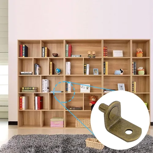 Vista 5 de INCREWAY Soporte de estante, paquete de 50 clavijas de metal en forma de L de 0.197 pulgadas con agujero para muebles, gabinetes, cocina, Latón