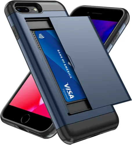 Vista 13 de Qinmay Funda compatible con iPhone 7 Plus/8 Plus con tarjetero, doble capa a prueba de golpes, funda protectora resistente con ranura oculta Negro