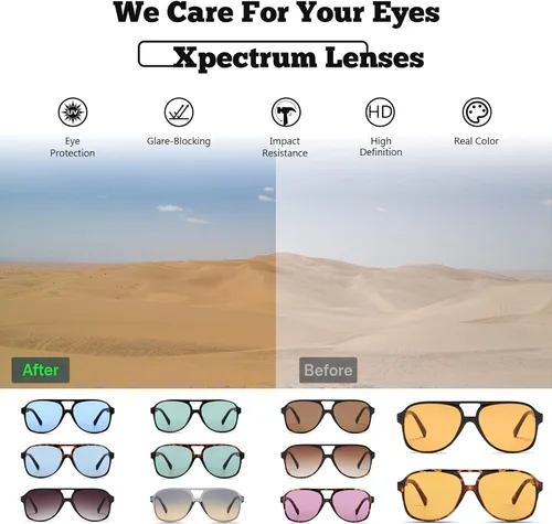 Vista 5 de Lentes de sol de color amarillo transparente de inspiración retro de los años 70 para hombres y mujeres, lentes teñidas de ámbar