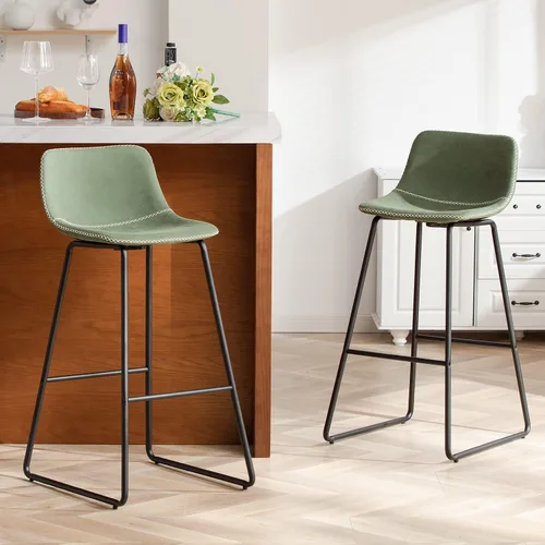Vista 18 de HeuGah Juego de 2 taburetes de bar de piel sintética, sillas de comedor con patas de metal y respaldo suave, fáciles de montar