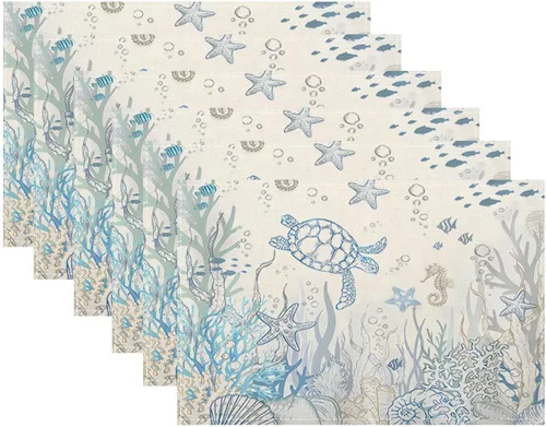 Vista 20 de Juego de 4 manteles individuales florales de 12 x 18 pulgadas, diseño de flores silvestres, acuarela, lavables, manteles decorativos de tela de lino