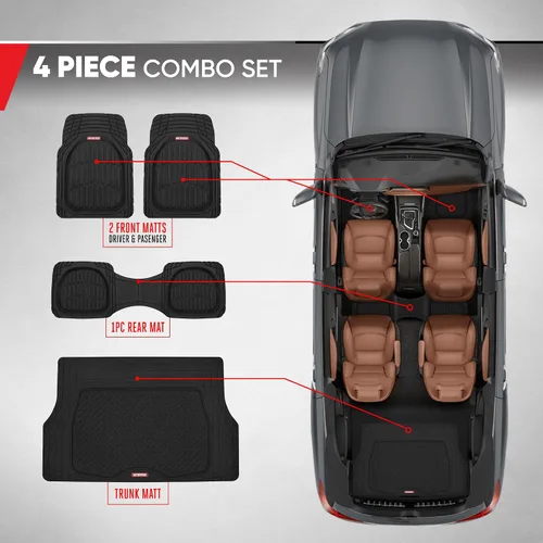 Vista 3 de Motor Trend FlexTough 4 piezas de alfombrillas resistentes para coches, camiones, SUV, juego completo de alfombrillas para automóvil, delanteras