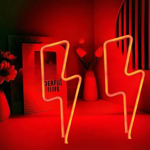 Vista 8 de Letrero de neón para decoración de pared, diseño de sala de juegos de relámpago, 2 unidades Funciona con pilas para dormitorio, luces LED de neón