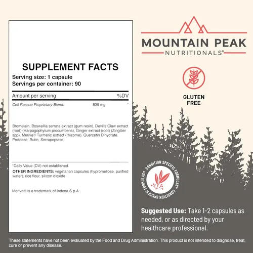 Vista 3 de Mountain Peak Nutritionals Cell Rescue - Suplemento antioxidante de apoyo inmunológico con cúrcuma, raíz de jengibre y bromelina, apoya la salud