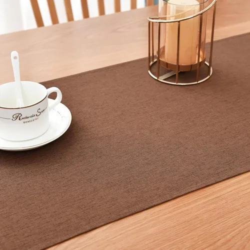 Vista 7 de Faux Linen Small Table Runner Water Resistant 13 x 36 in, Brown Farmhouse Short Table Runners, Coffee Table Runner, Dresser Runners for Bedroom