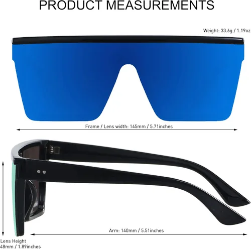 Vista 4 de LYZOIT Lentes de sol cuadrados de gran tamaño para mujeres y hombres, parte superior plana grande, protección UV, sombras sin montura