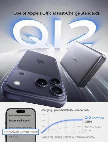 Vista 3 de Cargador portátil magnético para iPhone 18 [certificado Qi2] Magsafe Power Gris-oscuro