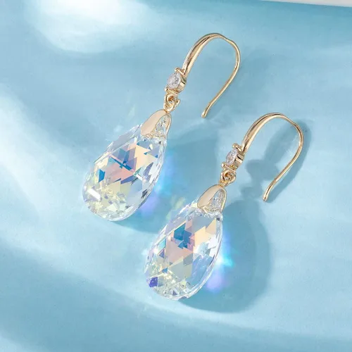 Vista 3 de Aretes colgantes de lágrima de cristal austriaco para mujer, chapados en oro de 14 quilates, hipoalergénicos, regalos de joyería para mujeres