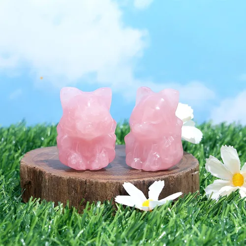 Vista 2 de ZHIYUXI Cristales curativos rosados de cuarzo rosa, decoración del hogar, estatua de zorro de nueve colas, regalos para mujeres y hombres, piedras