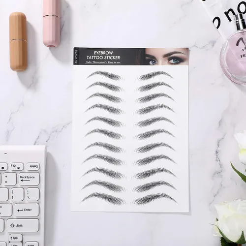 Vista 4 de Maitys - 12 hojas 108 pares de calcomanías impermeables para cejas, estilo clásico 4D Hair Like,Temporary Transfer Brow Decal,Peel off Fake