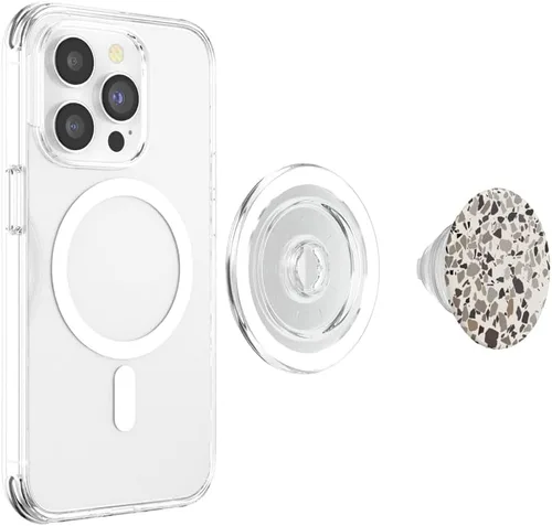 Vista 4 de Terrazo Estético Abstracto Tonos Tierra Neutros Beige PopSockets MagSafe PopGrip para iPhone
