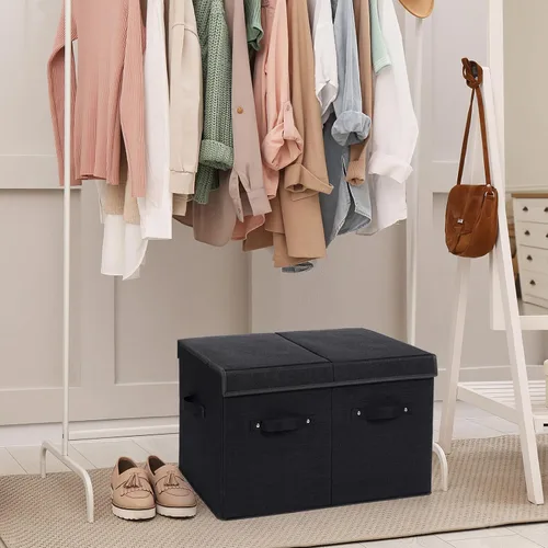 Vista 7 de Organizador de zapatos para armario, caja de almacenamiento de zapatos plegable con divisores ajustables, gran contenedor de almacenamiento