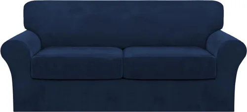 Vista 18 de FantasDecor Fundas de terciopelo para sofá de 2 piezas para sala, con cojín individual, protector elástico de muebles para mascotas, lavable a Negro