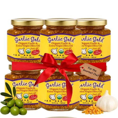 Vista 10 de Garlic Gold Gránulos de ajo tostado orgánico en aceite de oliva virgen extra, ajo crujiente en aceite de oliva, tarro de vidrio de 6.4 oz