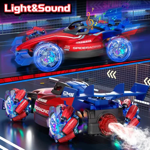 Vista 3 de Coches de Control Remoto, Camiones RC de Acrobacias de 2.4GHz para Niños, Niños y Adultos, Camión RC Monstruo 1:12 Todo Terreno con Luz y Música