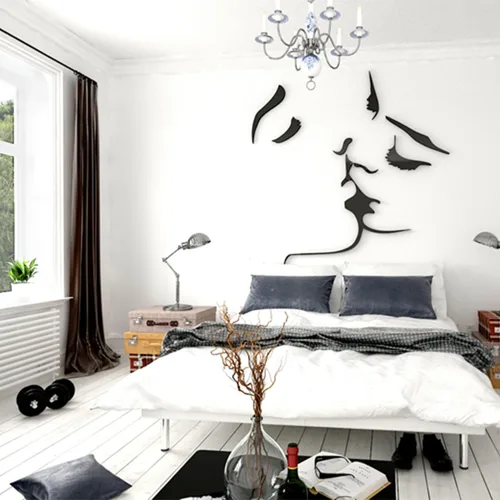 Vista 6 de Calcomanías de pared de acrílico 3D para pareja, románticas calcomanías de pared para dormitorio, sala de estar, decoración artística moderna