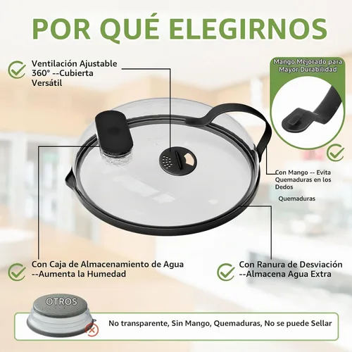 Vista 8 de Cubierta contra salpicaduras de microondas con vaporizador de agua para alimentos, protector de salpicaduras de microondas de vapor de 10 pulgadas