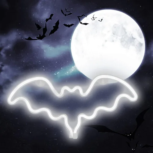 Vista 10 de Vicila Letreros de neón con forma de murciélago para Halloween, luces de neón LED, regalos espeluznantes, lámpara con forma de murciélago para Azul