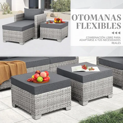 Vista 7 de WAROOM Juego de muebles de patio de 7 piezas de mimbre gris para exteriores, sofá seccional de ratán de polietileno con mesa de centro