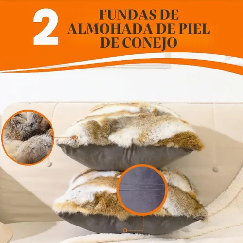Vista 3 de Juego de 2 fundas de almohada decorativas de piel natural, 18 x 18
