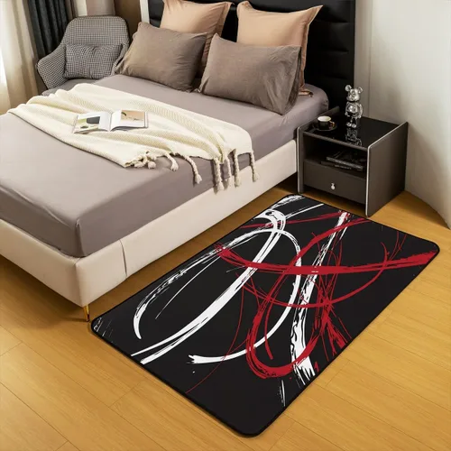 Vista 5 de Alfombra decorativa de color rojo y gris, negro, blanco, para niños, moderna, abstracta, geométrica, de 3 x 5 pies, para mujeres y hombres, alfombra