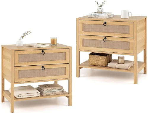 Vista 13 de KOMFOTT Rattan Nightstand, Bedside Table with 2 Drawers (Black,1)