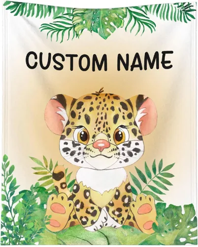 Vista 17 de Manta personalizada de animales bebés para niños y niñas, mantas personalizadas con nombre, manta ligera de franela suave para ropa de cama, sofá