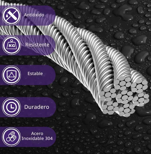Vista 2 de Cable de acero inoxidable de 1/8 de pulgada de 100 pies – Cuerda de alambre de avión de hebra 7x7 con funda de bucle y dedal – Resistente