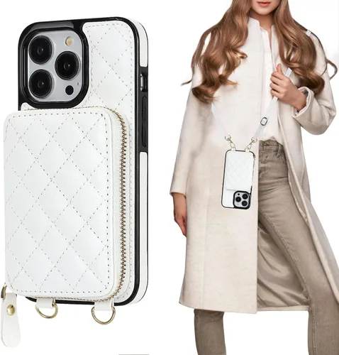 Vista 15 de Bocasal - Funda tipo cartera cruzada para iPhone 13 Pro, color negro RFID Blocking PU Leather Zipper Handbag Purse, Kickstand Flip Folio Case with
