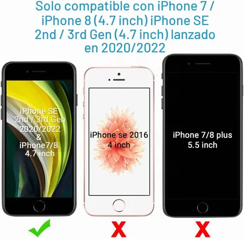 Vista 3 de ULAK Funda tipo cartera para iPhone SE (2022)/SE (2020)/8/7, tarjetero con Brillo