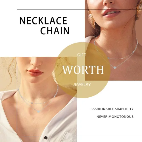 Vista 3 de Collar de gargantilla en capas con colgante de corazón, cadenas de amor, joyería para mujer