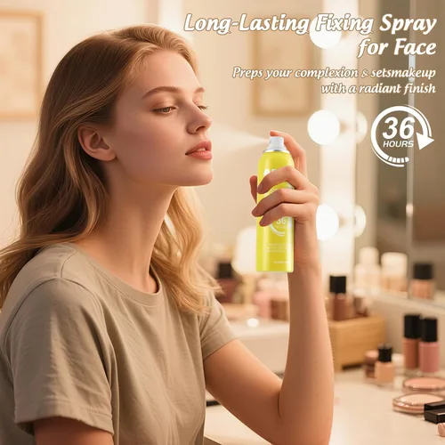 Vista 3 de Spray Fijador para Maquillaje de Larga Duración para hasta 36HR de Uso Vitamina C Rocío Facial Ultrafino con Efecto Luminoso Hidratante y Calmante