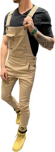 Vista 48 de LONGBIDA - Jardinera de mezclilla para hombre, ajuste entallado, moderno, con bolsillos