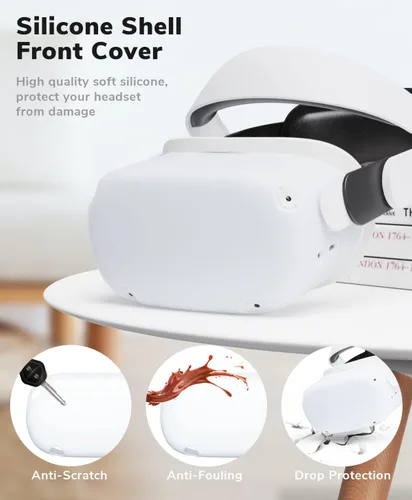 Vista 4 de LUMYSPACE VR Accessory Set Compatible with Quest 2 Accessories Protective Cover Adjustable Head Strap Controller Grip Cover Silicone Face Cover VR